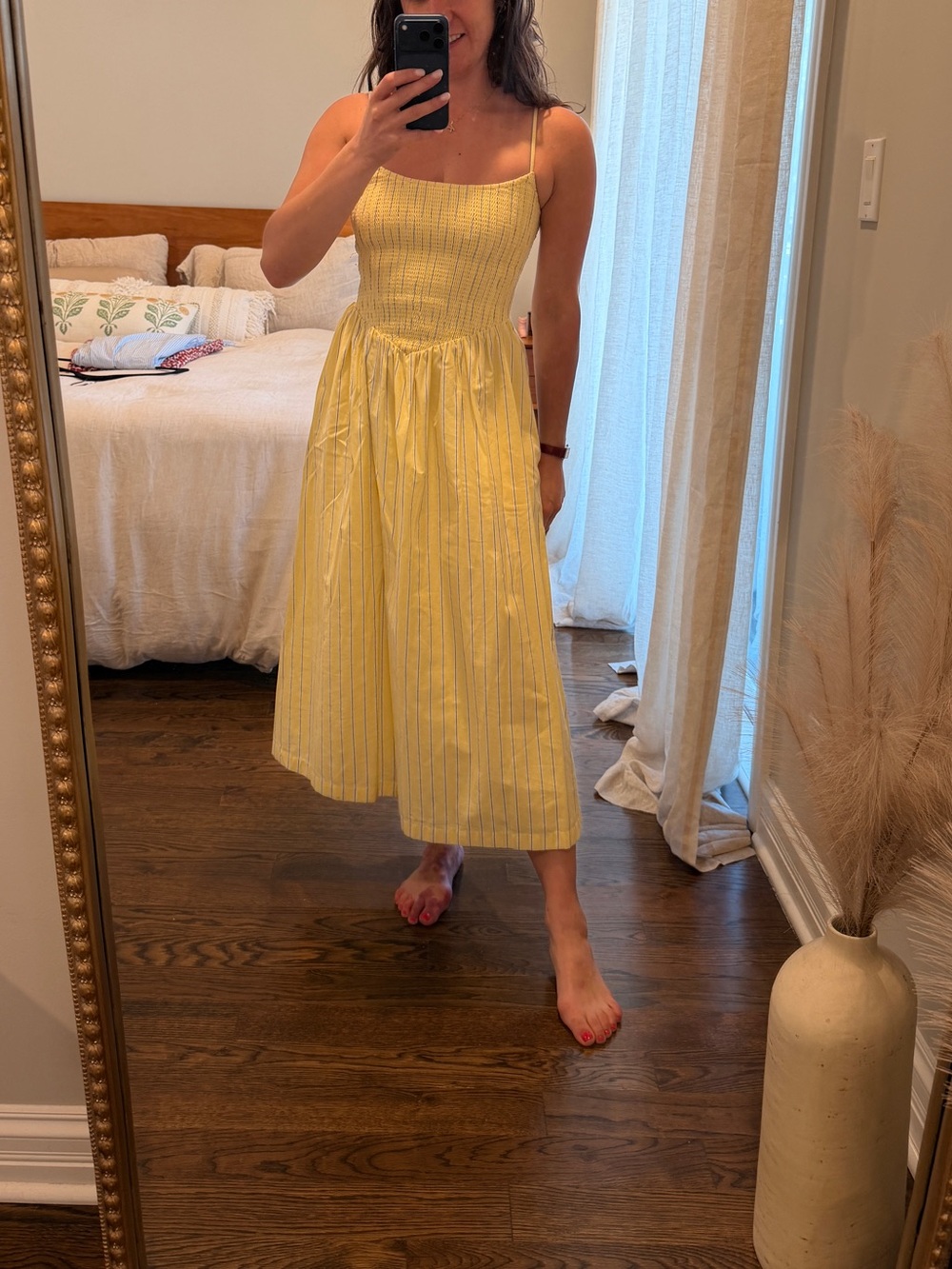 Abercrombie & Fitch Yellow Striped Midi Dress